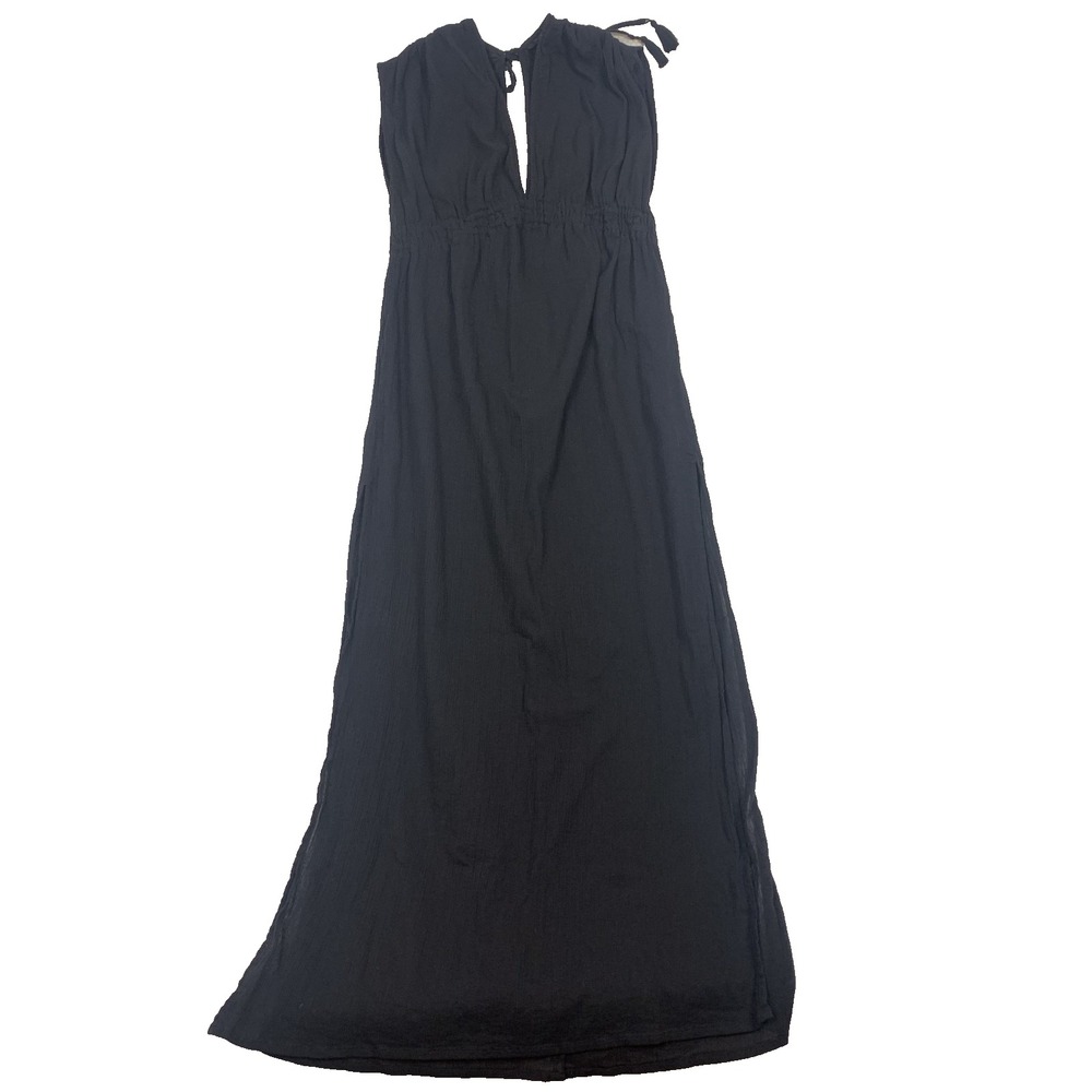 Kona Sol Cover Up Maxi Dress Womens Small Black Sleeveless Side Slit 100% Cotton